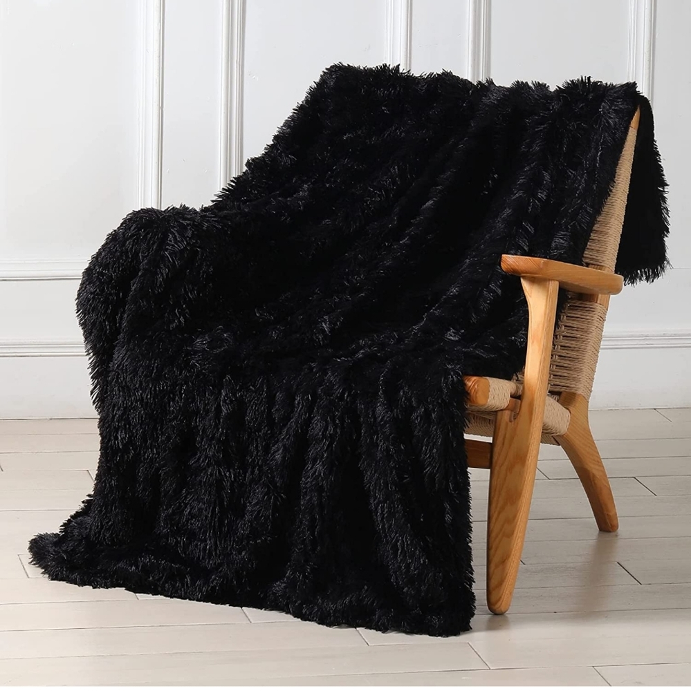 🆕️ Comfy Soft Faux Fur Shaggy Blanket Fleece Microfiber Plush Black